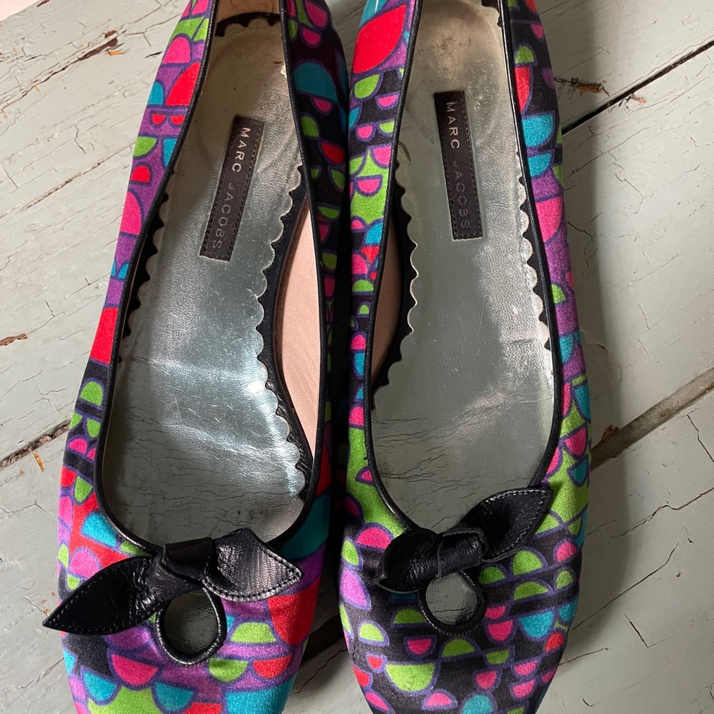 Vintage Marc Jacobs Patterned Flats with Navy Bow